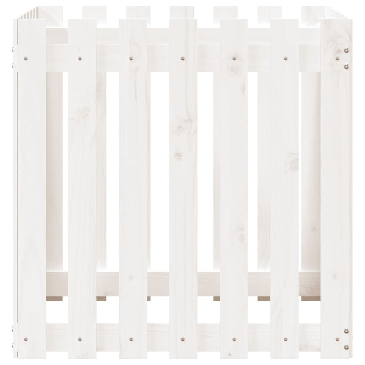 plantekasse med stakitdesign 70x70x70 cm massivt fyrretræ hvid