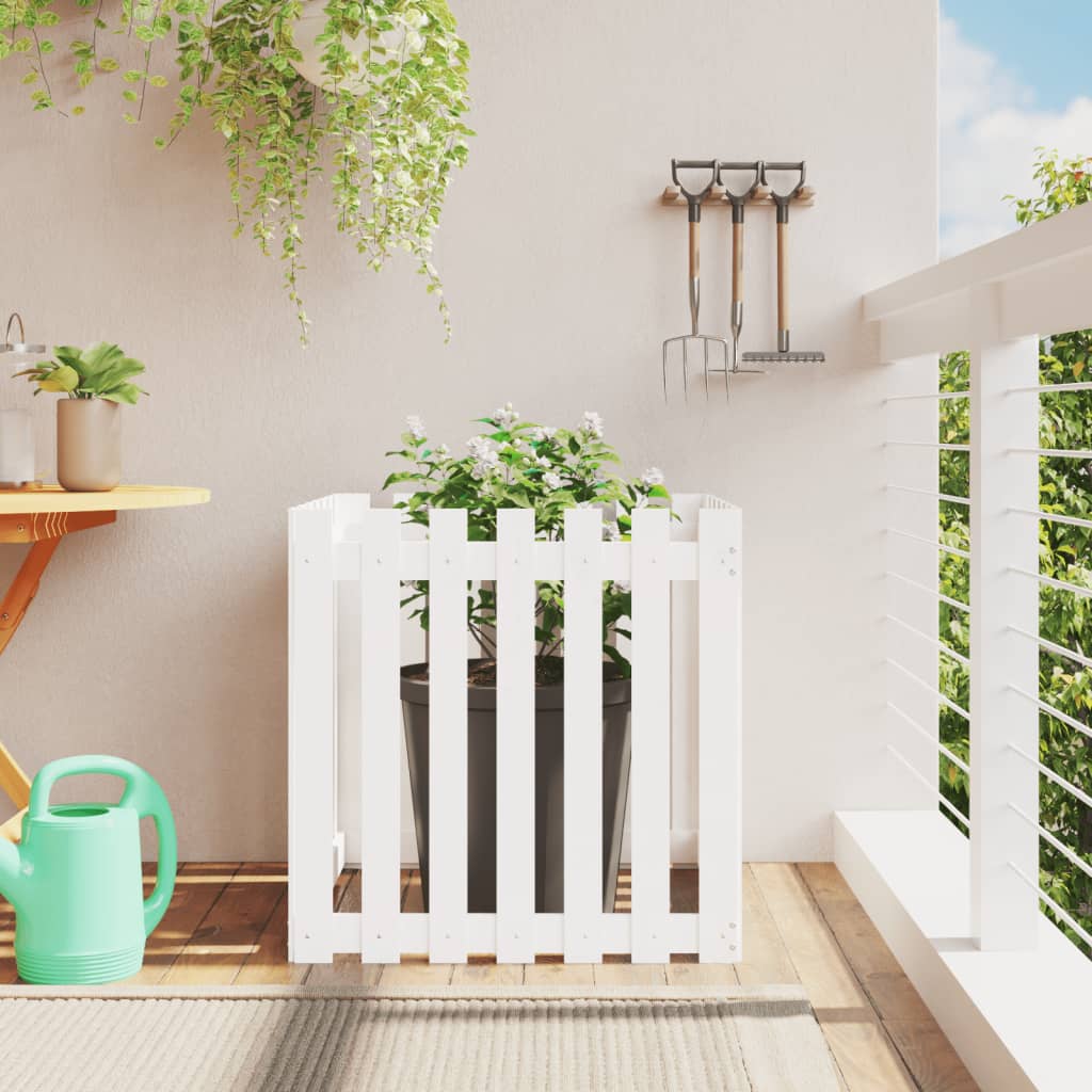 plantekasse med stakitdesign 70x70x70 cm massivt fyrretræ hvid