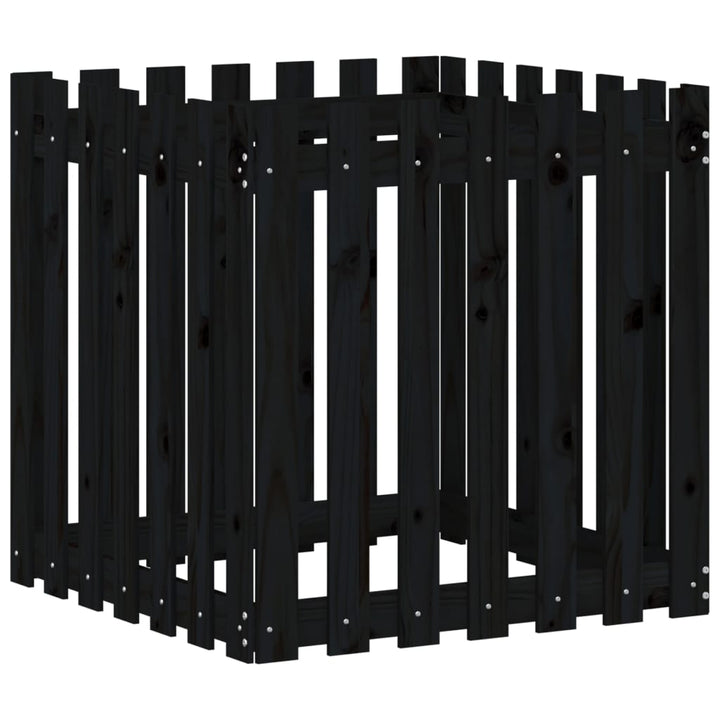 plantekasse med stakitdesign 70x70x70 cm massivt fyrretræ sort