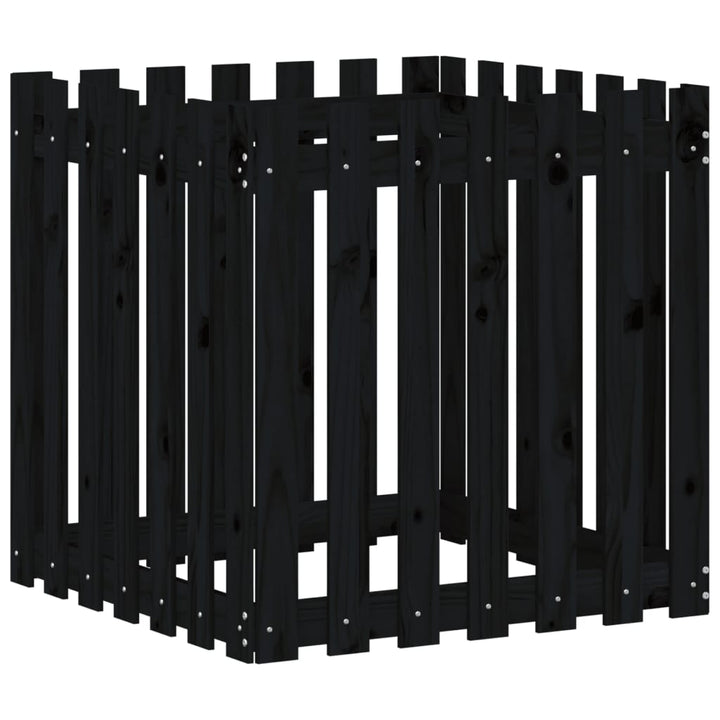 plantekasse med stakitdesign 70x70x70 cm massivt fyrretræ sort