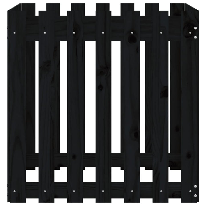 plantekasse med stakitdesign 70x70x70 cm massivt fyrretræ sort