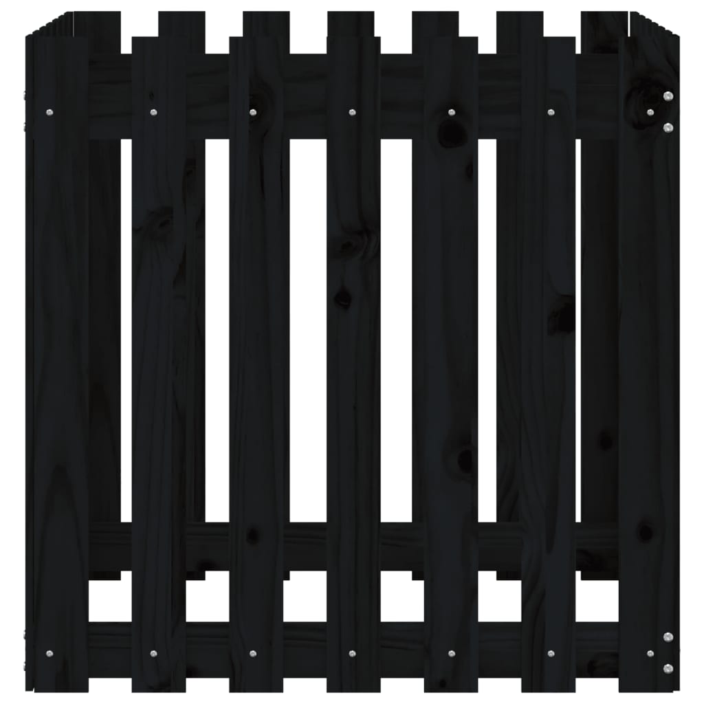 plantekasse med stakitdesign 70x70x70 cm massivt fyrretræ sort