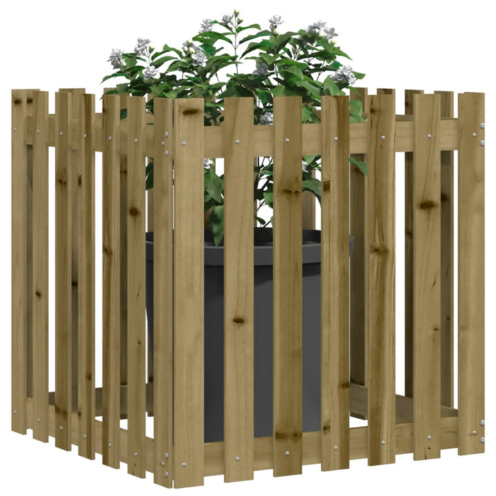 plantekasse med stakitdesign 70x70x70 cm imprægneret fyrretræ