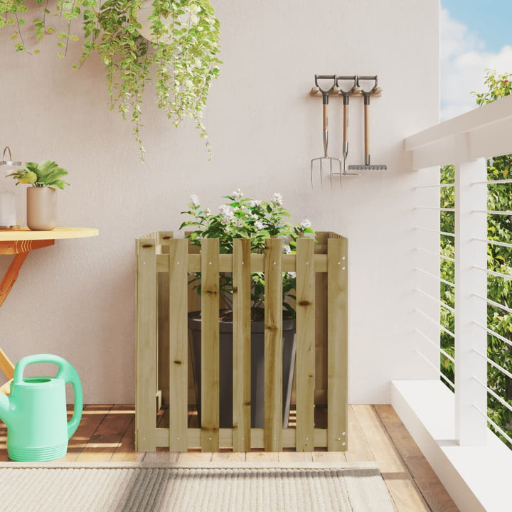 plantekasse med stakitdesign 70x70x70 cm imprægneret fyrretræ