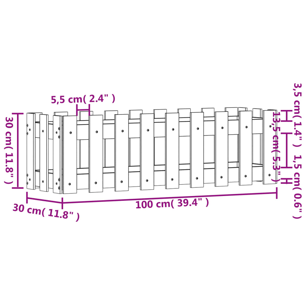 højbed med stakitdesign 100x30x30 cm massivt fyrretræ