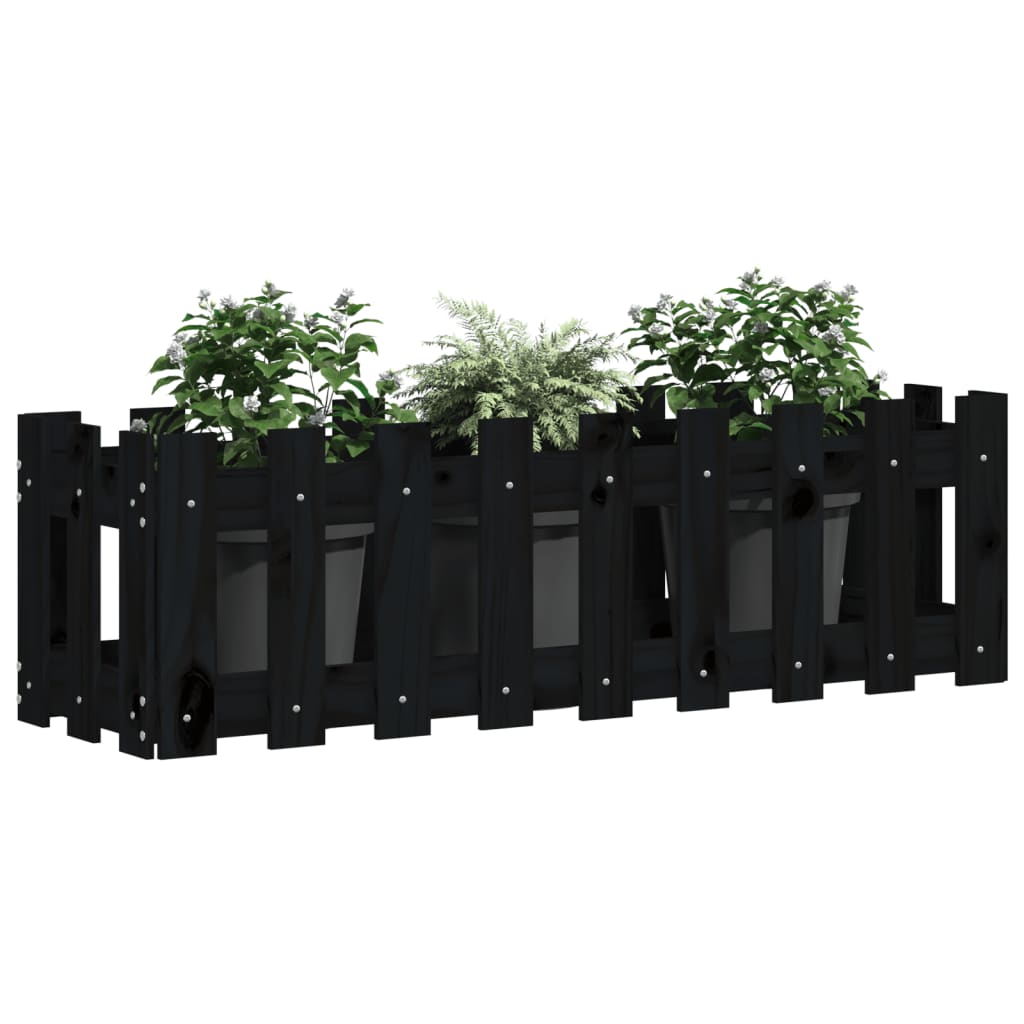højbed med stakitdesign 100x30x30 cm massivt fyrretræ sort