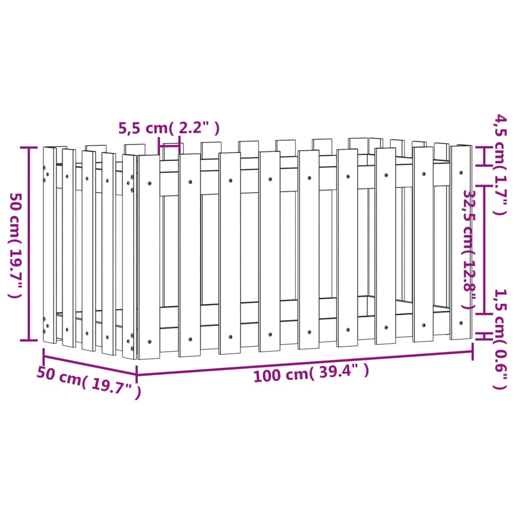 højbed med stakitdesign 100x50x50 cm massivt fyrretræ