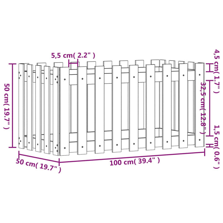 højbed med stakitdesign 100x50x50 cm massivt fyrretræ