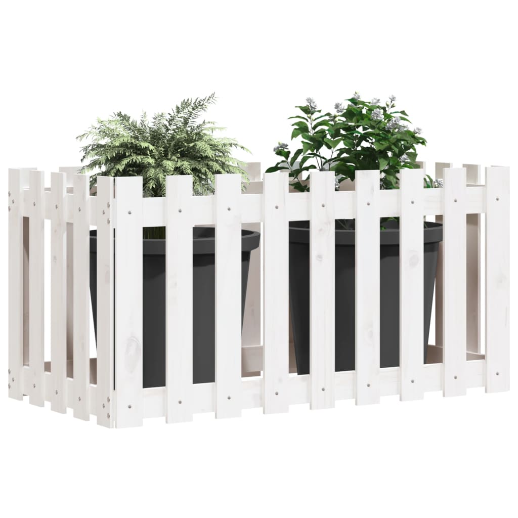 højbed med stakitdesign 100x50x50 cm massivt fyrretræ hvid