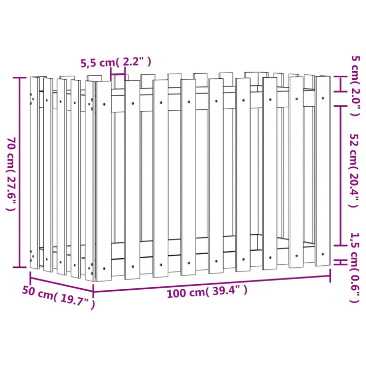 højbed med stakitdesign 100x50x70 cm massivt fyrretræ