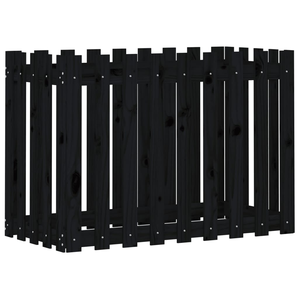 højbed med stakitdesign 100x50x70 cm massivt fyrretræ sort