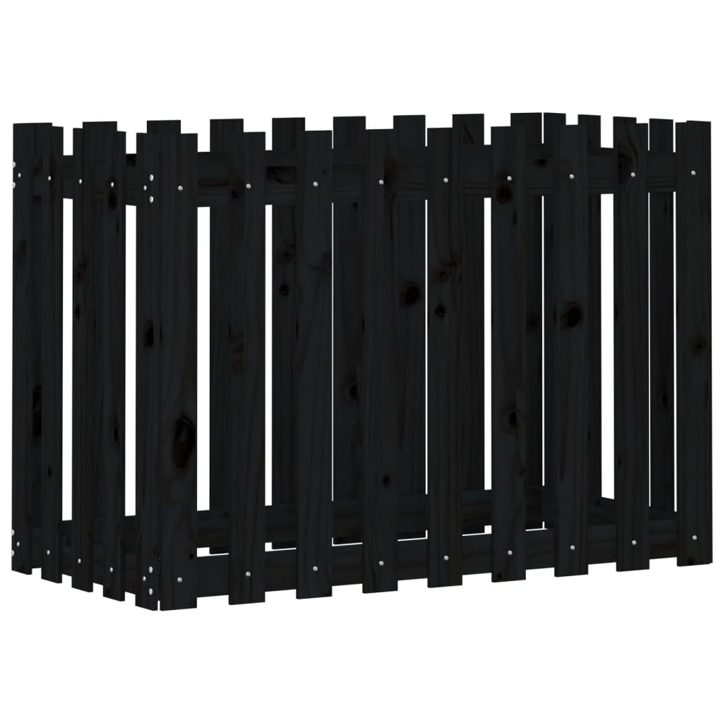 højbed med stakitdesign 100x50x70 cm massivt fyrretræ sort