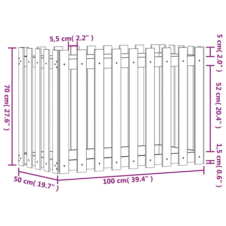 højbed med stakitdesign 100x50x70 cm massivt fyrretræ sort