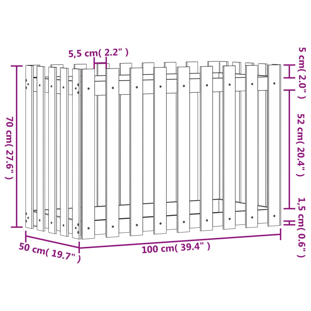 højbed med stakitdesign 100x50x70 cm imprægneret fyrretræ
