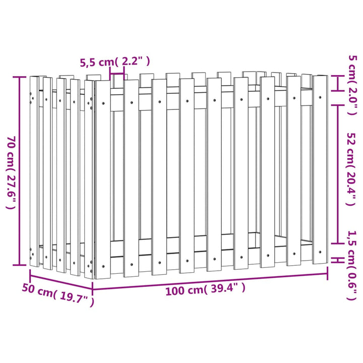 højbed med stakitdesign 100x50x70 cm imprægneret fyrretræ