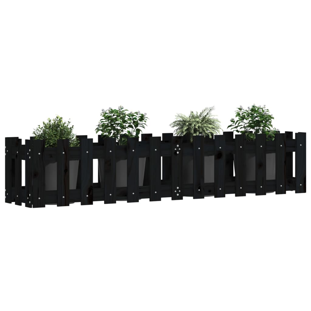 højbed med stakitdesign 150x30x30 cm massivt fyrretræ sort