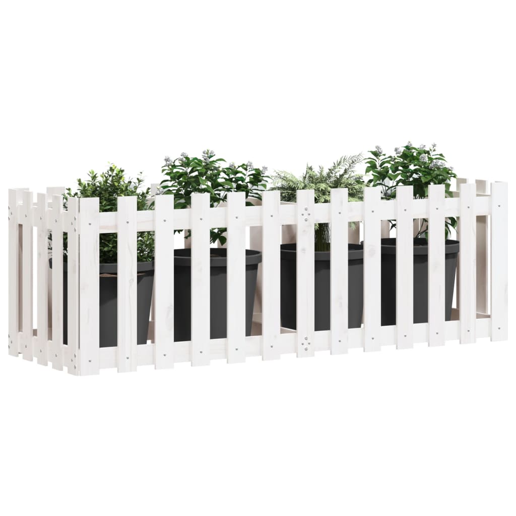 højbed med stakitdesign 150x50x50 cm massivt fyrretræ hvid