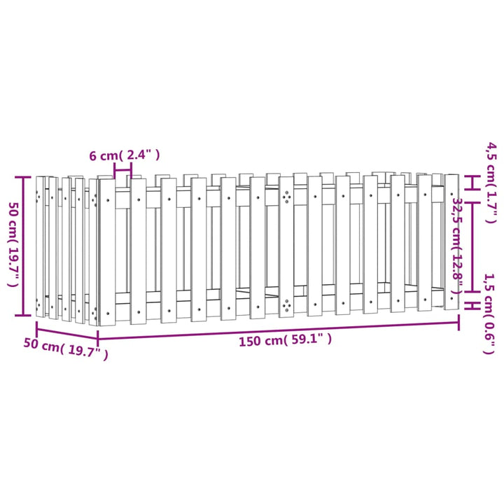 højbed med stakitdesign 150x50x50 cm imprægneret fyrretræ