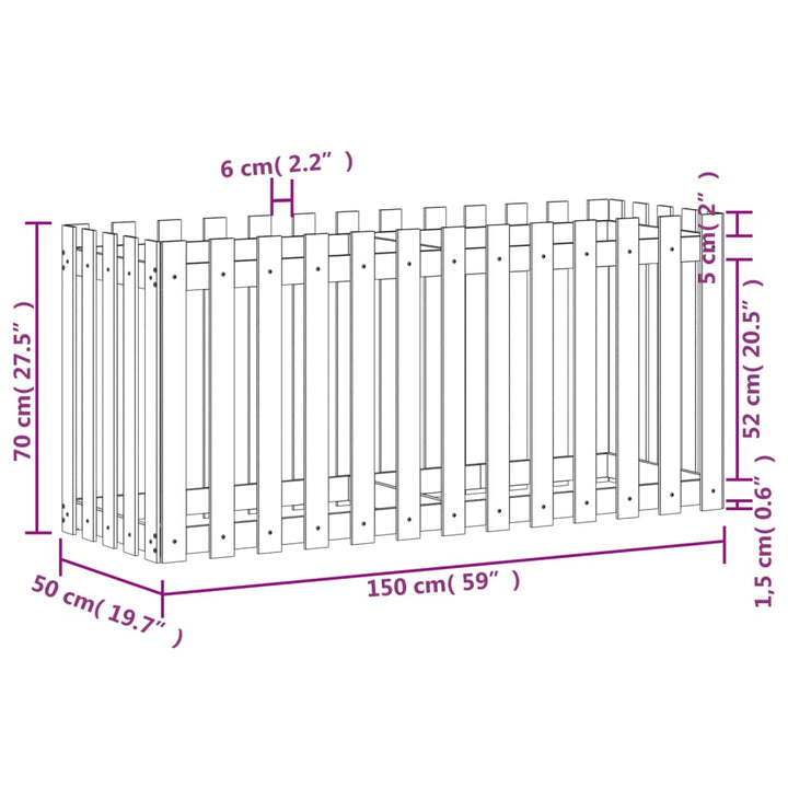 højbed med stakitdesign 150x50x70 cm massivt fyrretræ