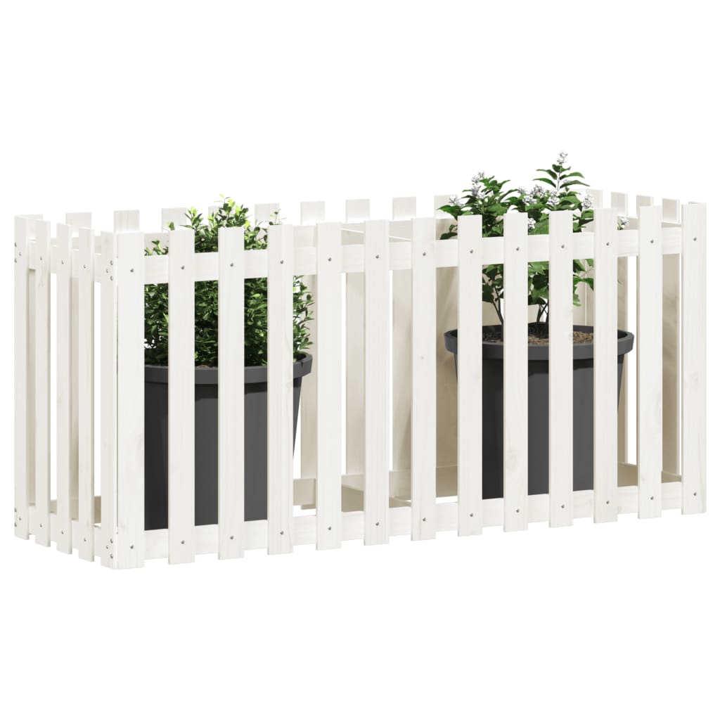 højbed med stakitdesign 150x50x70 cm massivt fyrretræ hvid