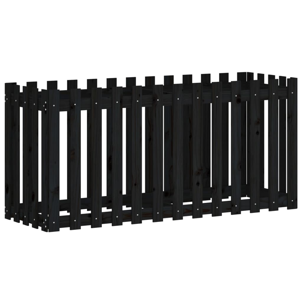 højbed med stakitdesign 150x50x70 cm massivt fyrretræ sort
