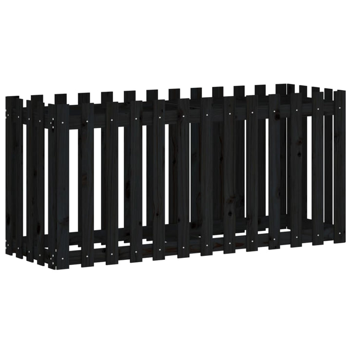 højbed med stakitdesign 150x50x70 cm massivt fyrretræ sort