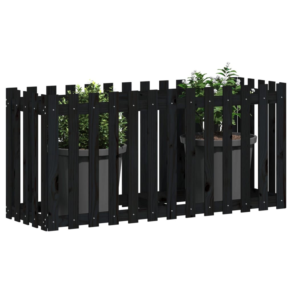 højbed med stakitdesign 150x50x70 cm massivt fyrretræ sort