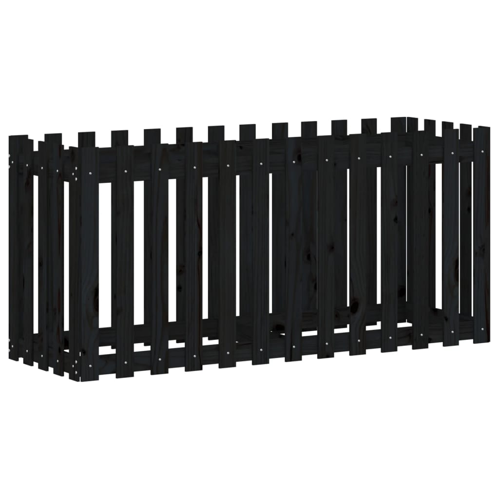 højbed med stakitdesign 150x50x70 cm massivt fyrretræ sort