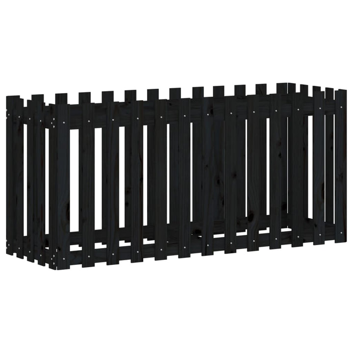 højbed med stakitdesign 150x50x70 cm massivt fyrretræ sort