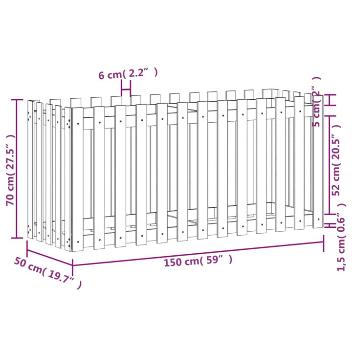 højbed med stakitdesign 150x50x70 cm massivt douglasgran