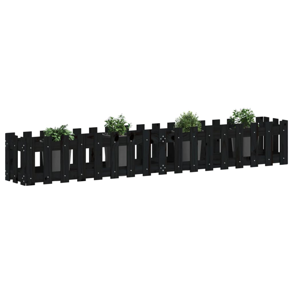 højbed med stakitdesign 200x30x30 cm massivt fyrretræ sort