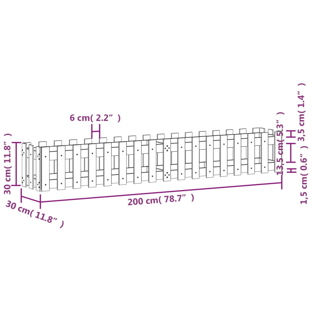 højbed med stakitdesign 200x30x30 cm massivt fyrretræ sort