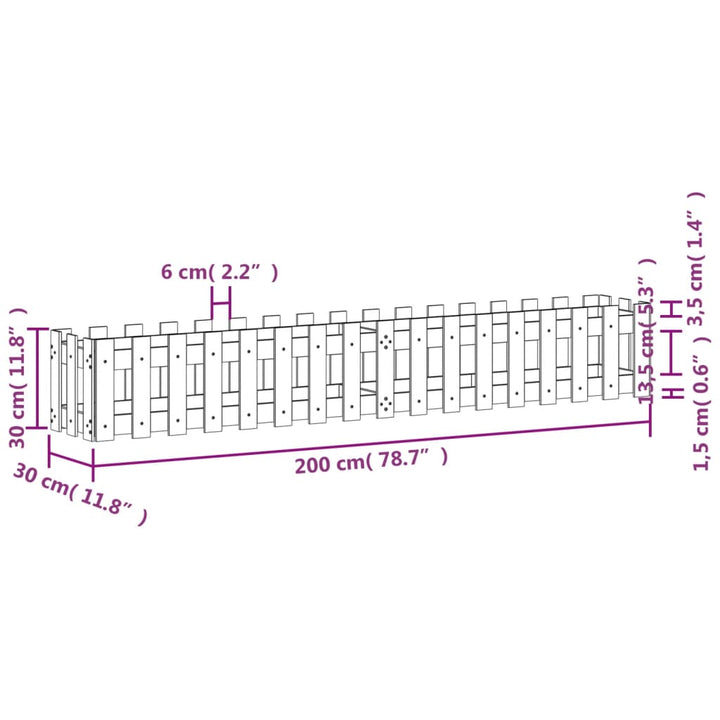 højbed med stakitdesign 200x30x30 cm massivt fyrretræ sort