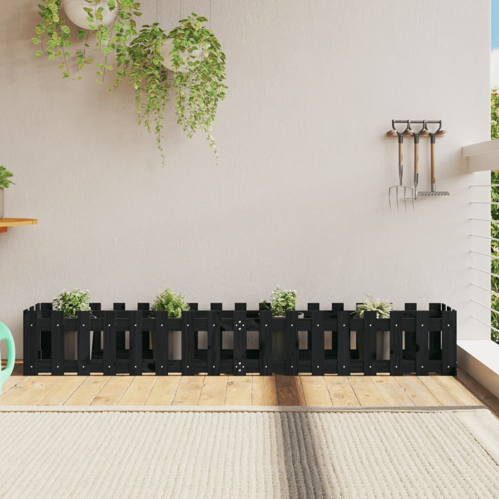 højbed med stakitdesign 200x30x30 cm massivt fyrretræ sort