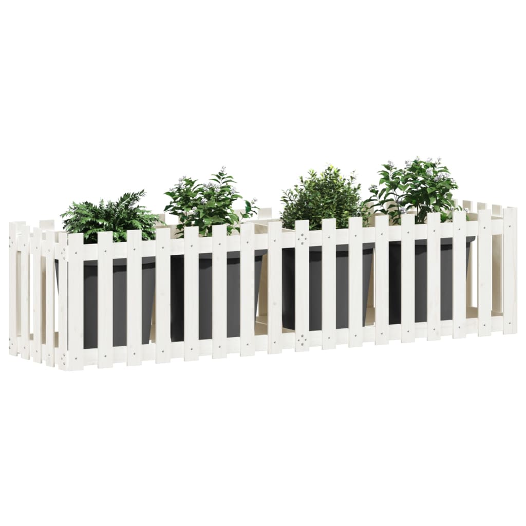 højbed med stakitdesign 200x50x50 cm massivt fyrretræ hvid