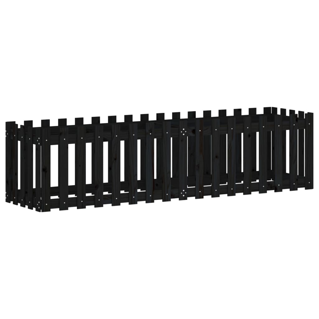 højbed med stakitdesign 200x50x50 cm massivt fyrretræ sort