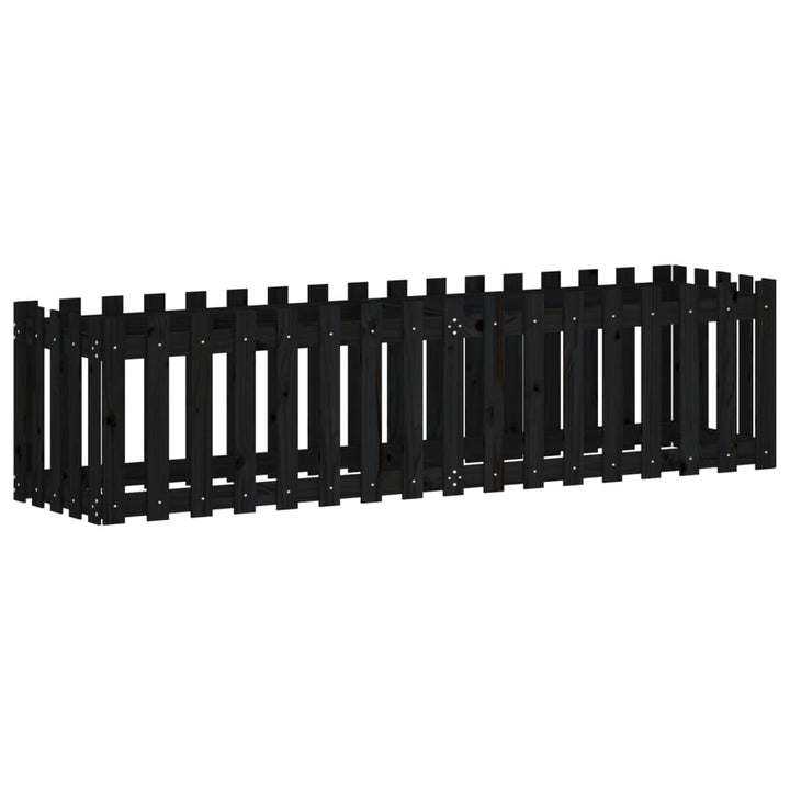 højbed med stakitdesign 200x50x50 cm massivt fyrretræ sort