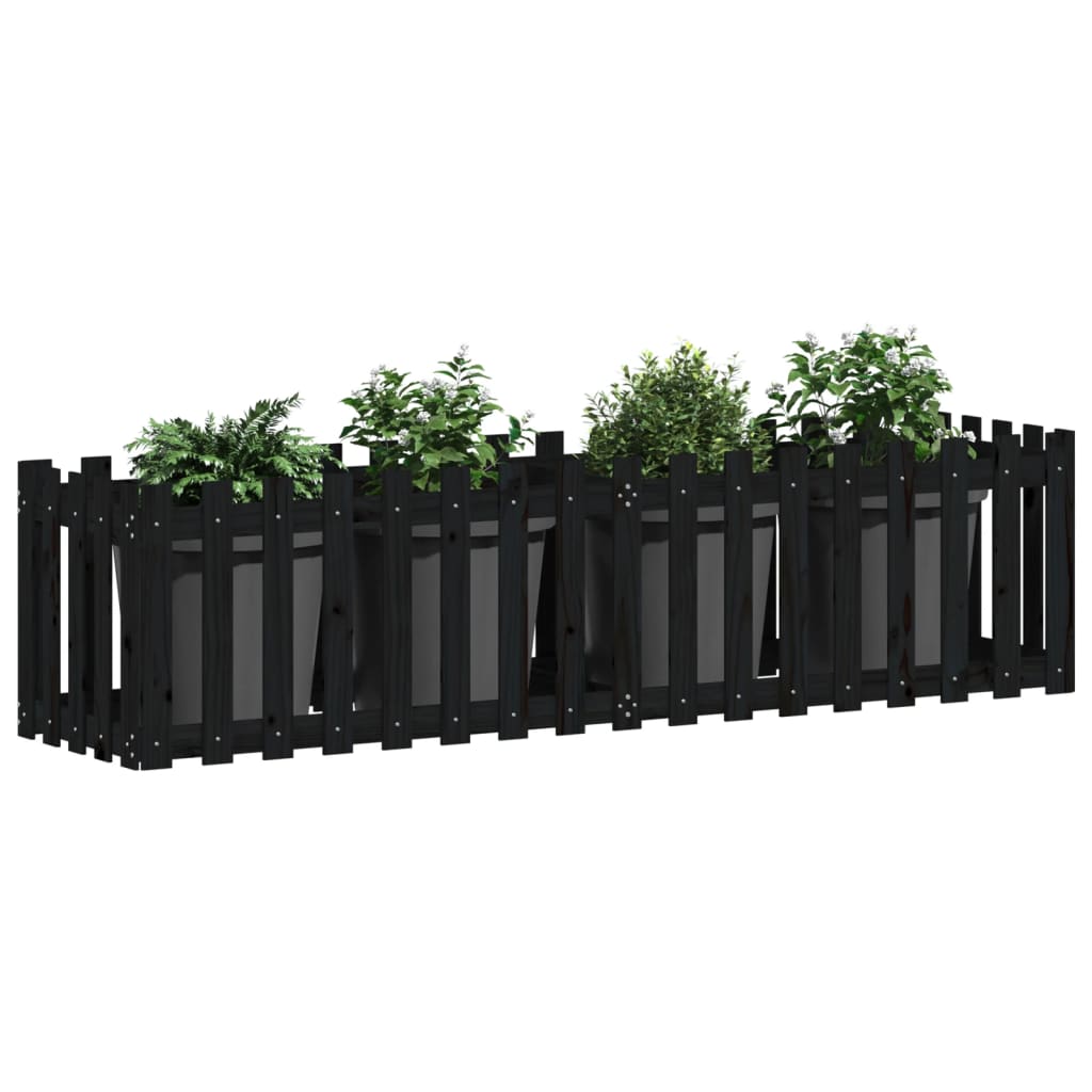 højbed med stakitdesign 200x50x50 cm massivt fyrretræ sort