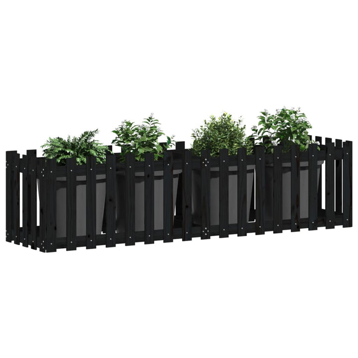 højbed med stakitdesign 200x50x50 cm massivt fyrretræ sort