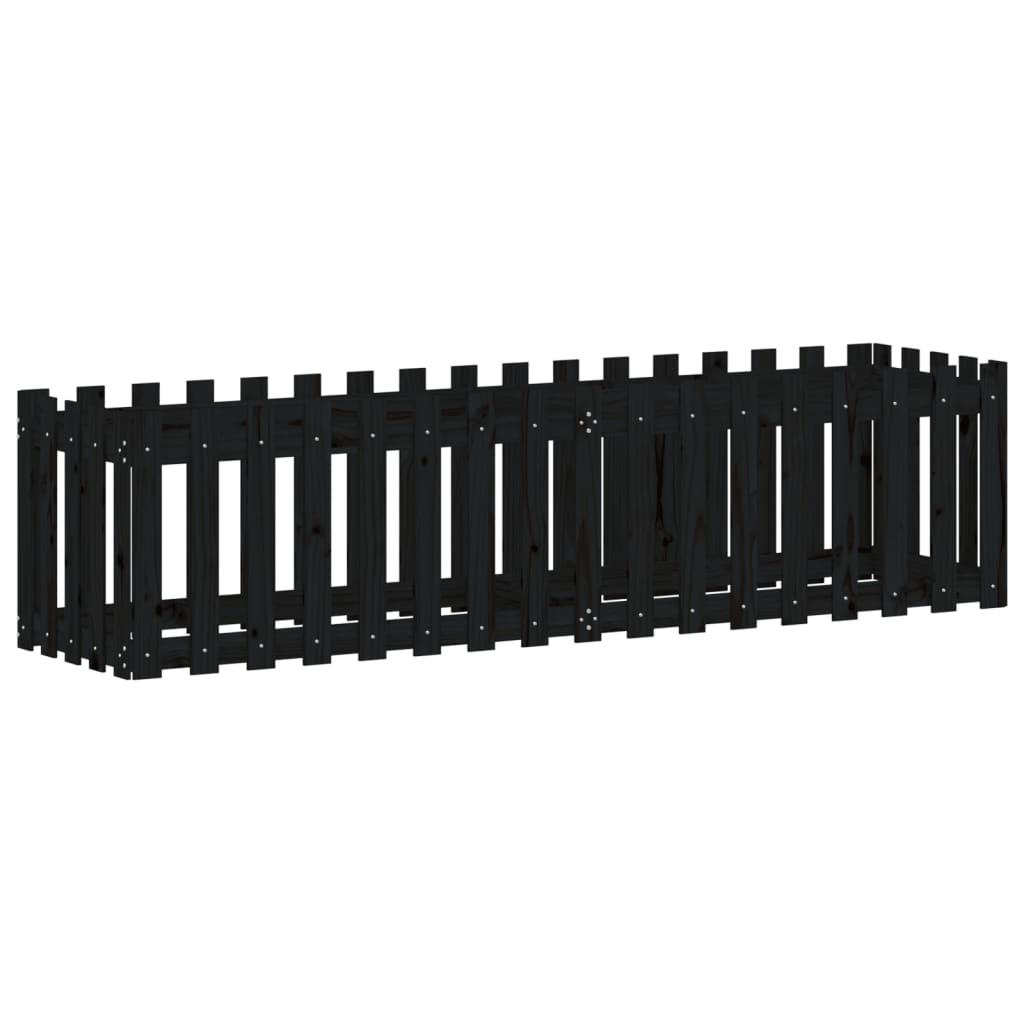 højbed med stakitdesign 200x50x50 cm massivt fyrretræ sort