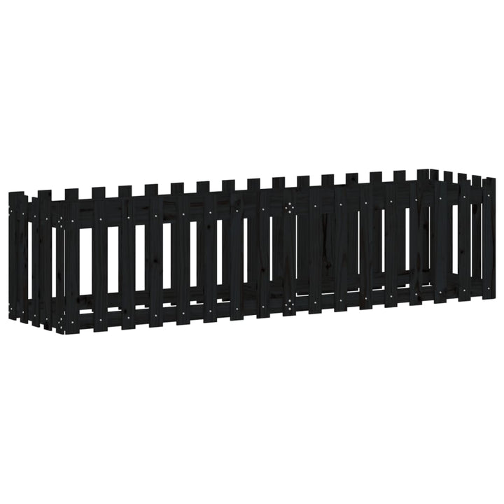 højbed med stakitdesign 200x50x50 cm massivt fyrretræ sort