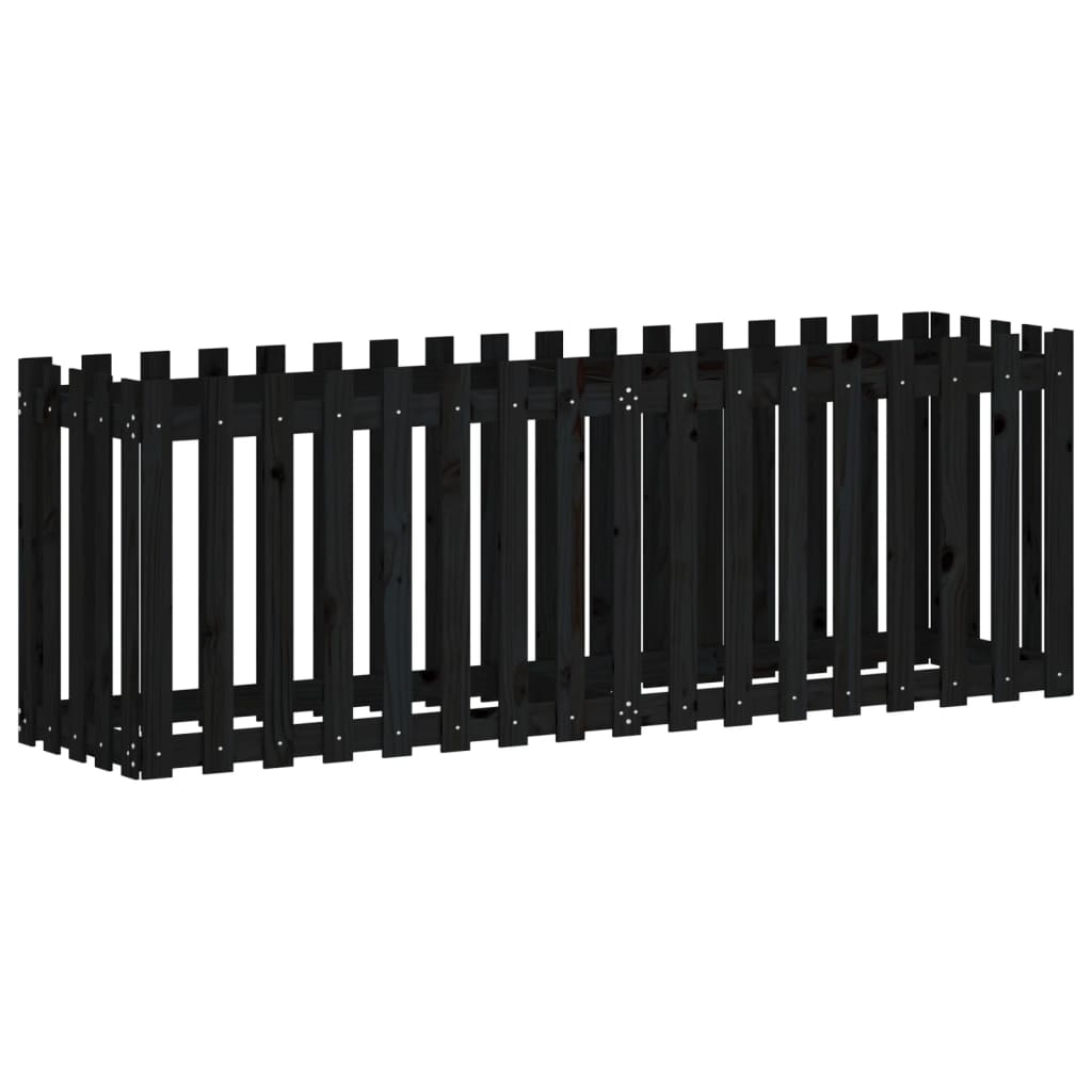 højbed med stakitdesign 200x50x70 cm massivt fyrretræ sort