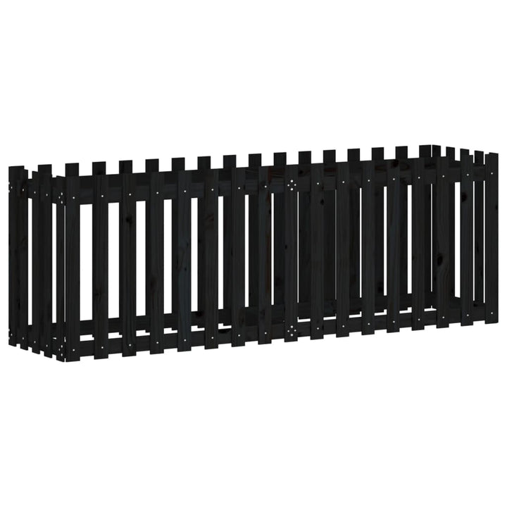 højbed med stakitdesign 200x50x70 cm massivt fyrretræ sort