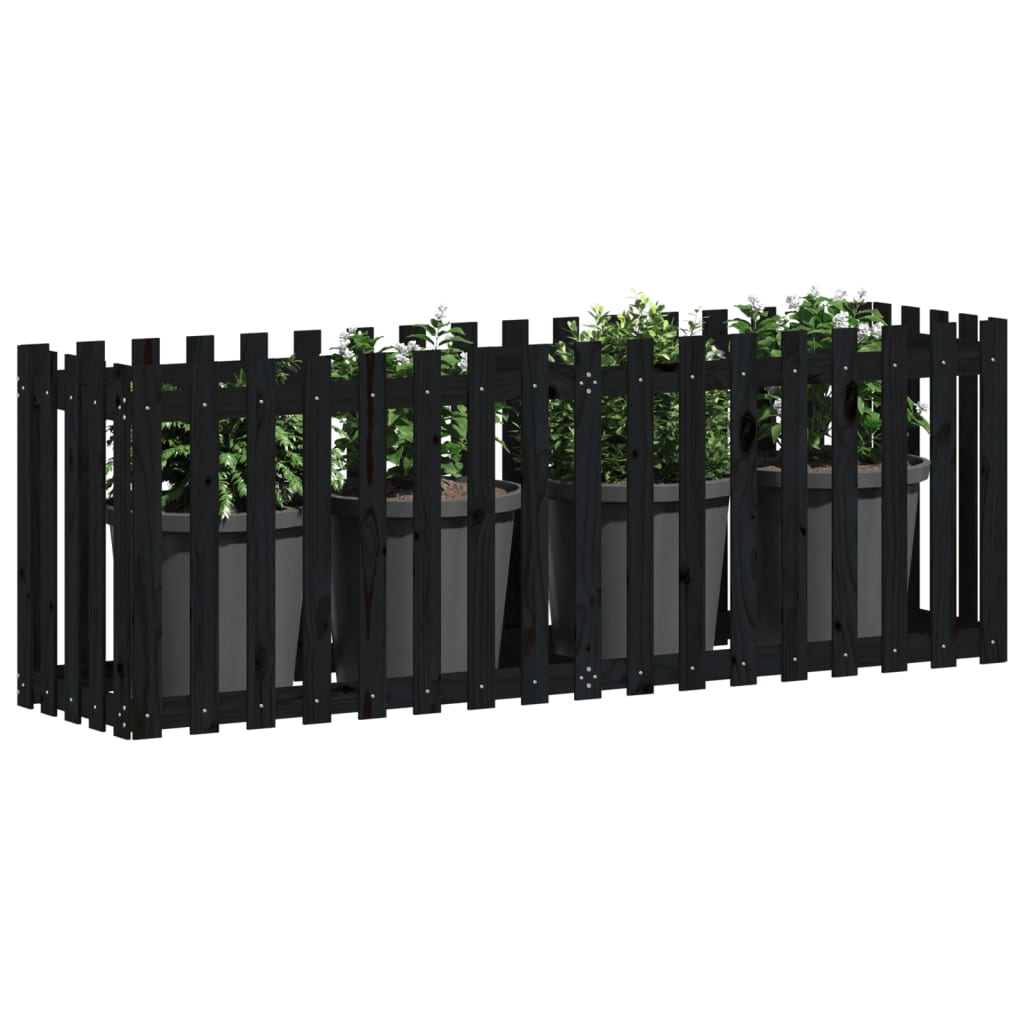højbed med stakitdesign 200x50x70 cm massivt fyrretræ sort