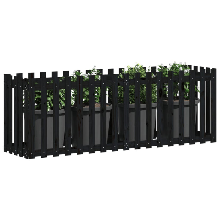 højbed med stakitdesign 200x50x70 cm massivt fyrretræ sort