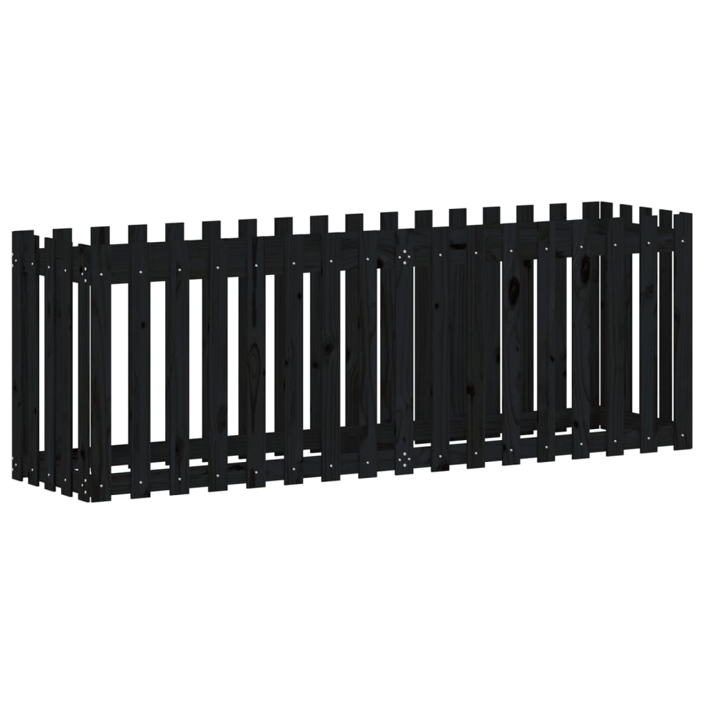 højbed med stakitdesign 200x50x70 cm massivt fyrretræ sort