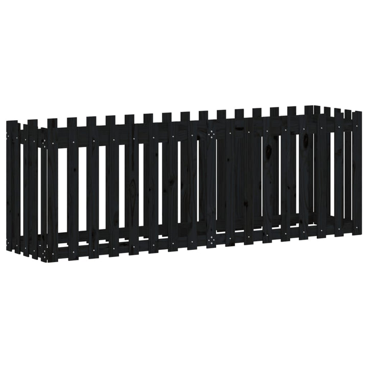 højbed med stakitdesign 200x50x70 cm massivt fyrretræ sort