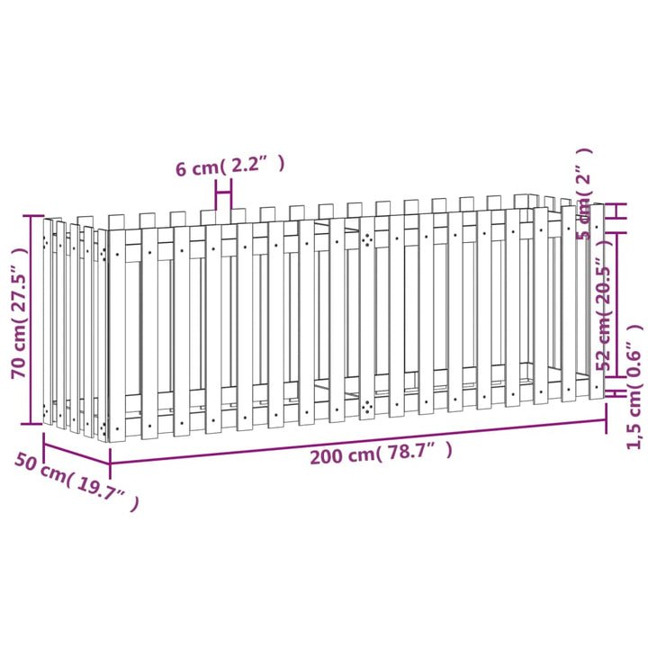 højbed med stakitdesign 200x50x70 cm massivt fyrretræ sort