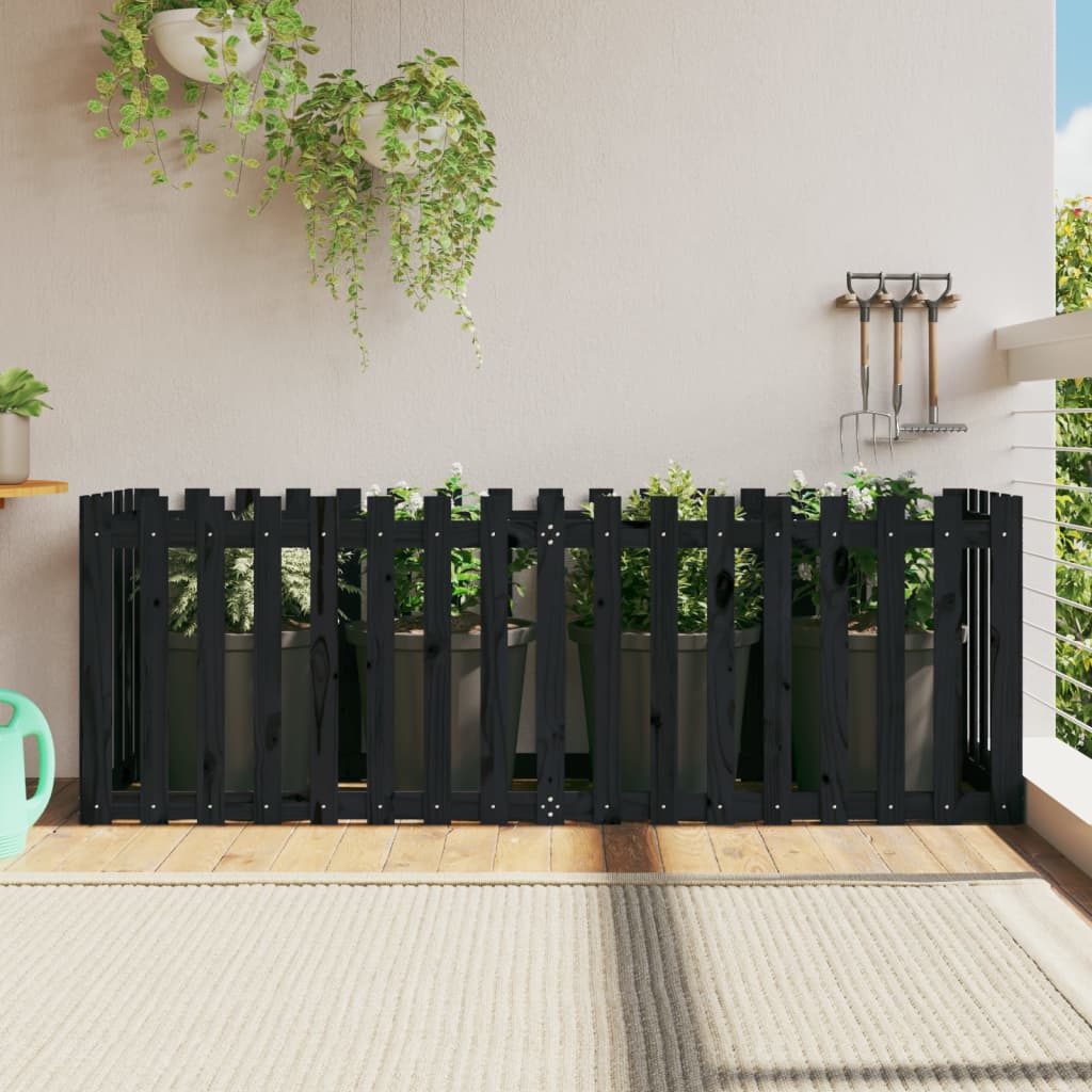 højbed med stakitdesign 200x50x70 cm massivt fyrretræ sort