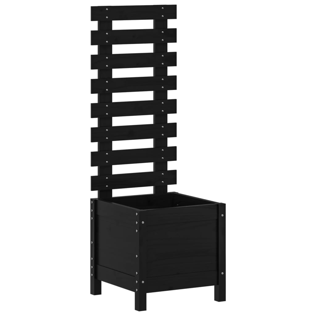 plantekasse med stativ 39x39,5x114 cm massivt fyrretræ sort